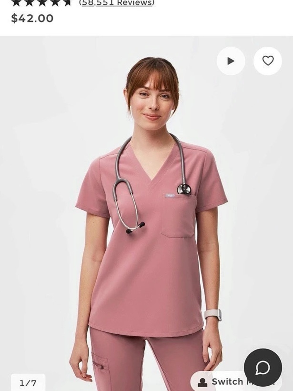 FIGS LP Catarina Scrub Top in Mauve